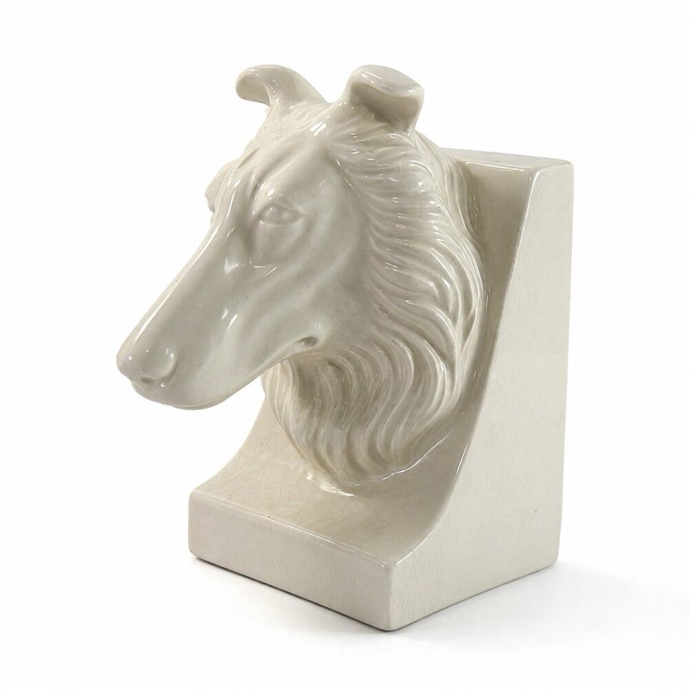 Vintage Collie Dog Head Bookend White Ceramic Porcelain Lassie Style Heavy 6”